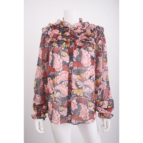 Boden Floral Ruffle Blouse - Pink, Red, Yellow - Picture 1 of 6